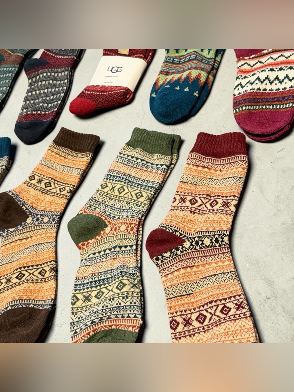 UGG Patterned Crew Socks in Green, Red & Blue Accents